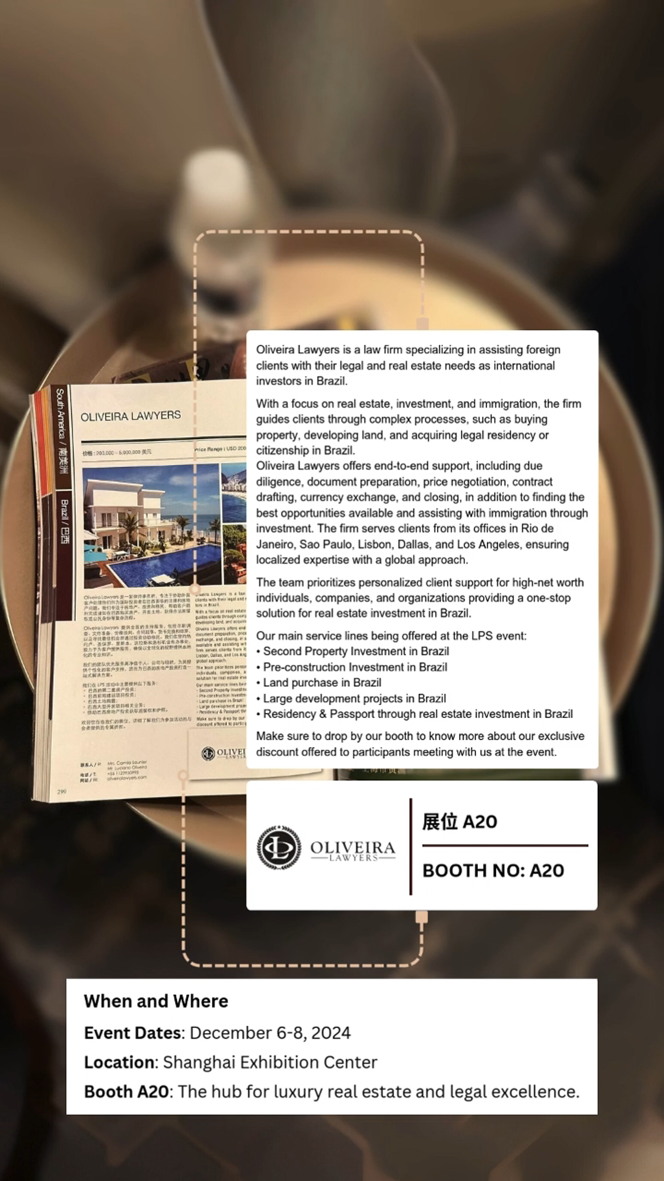 We’re live at LPS Shanghai 2024, Asia’s premier luxury property event! Visit us at Booth A20, where Camila Saunier International Realty, in partnership with Oliveira Lawyers, is showcasing Brazil’s finest real estate opportunities.