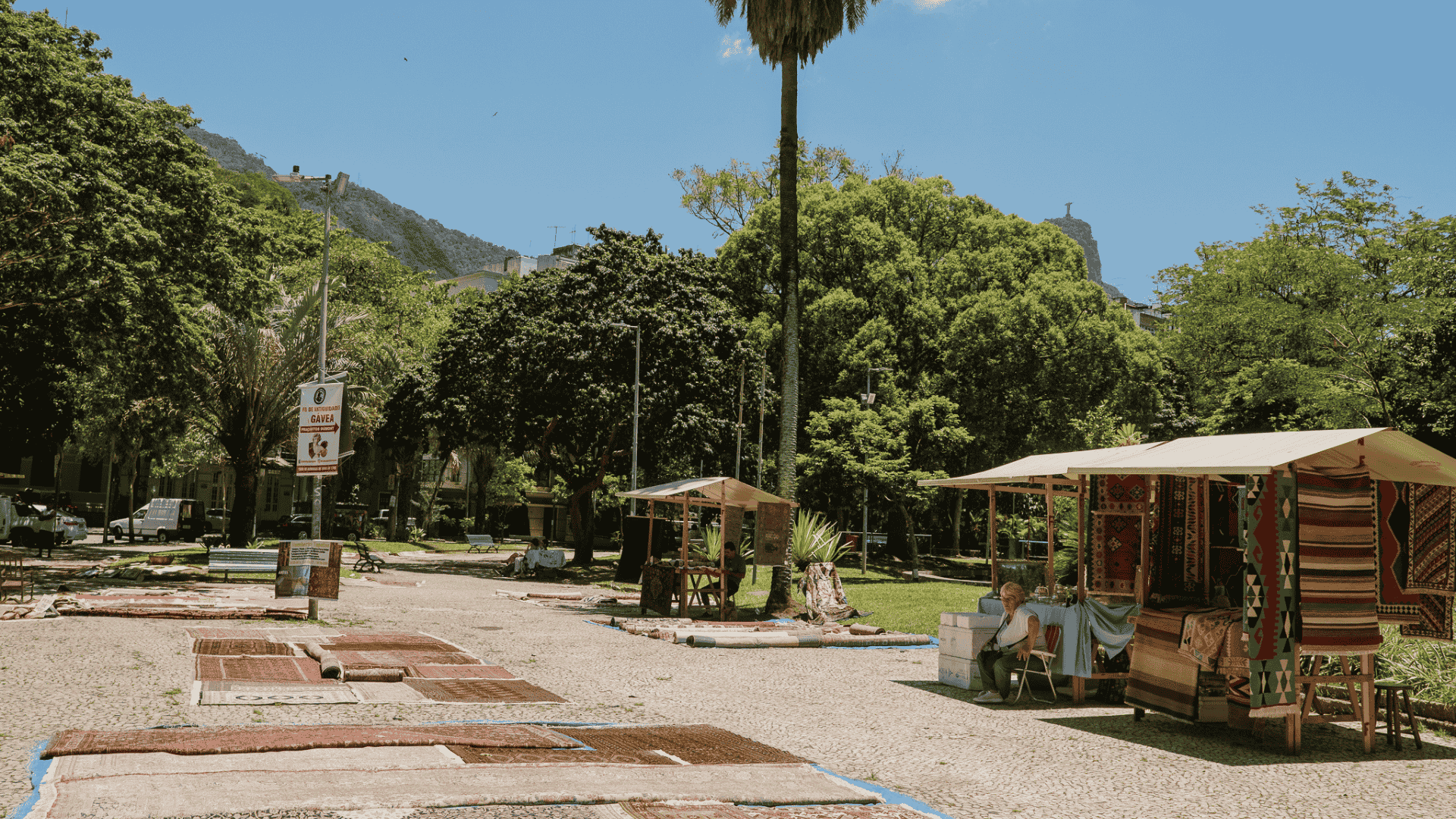 Local square and mixed-use neighborhood scene in Gavea, Rio de Janeiro
